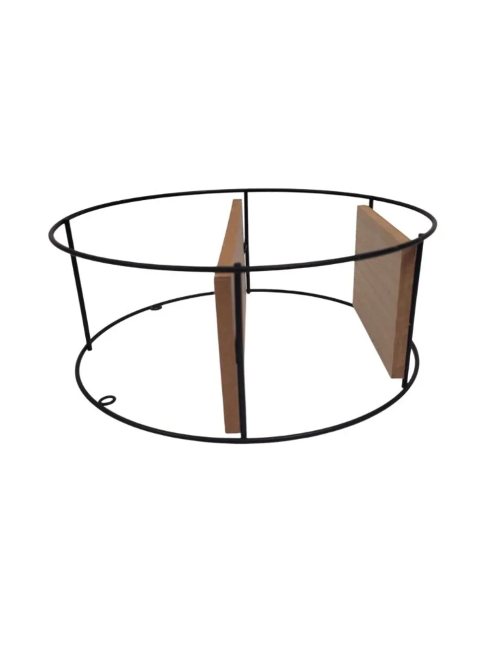 Round Black Metal Framed 2 Wood Shelf Contemporary Decorative 9 5/8'' Hanging
